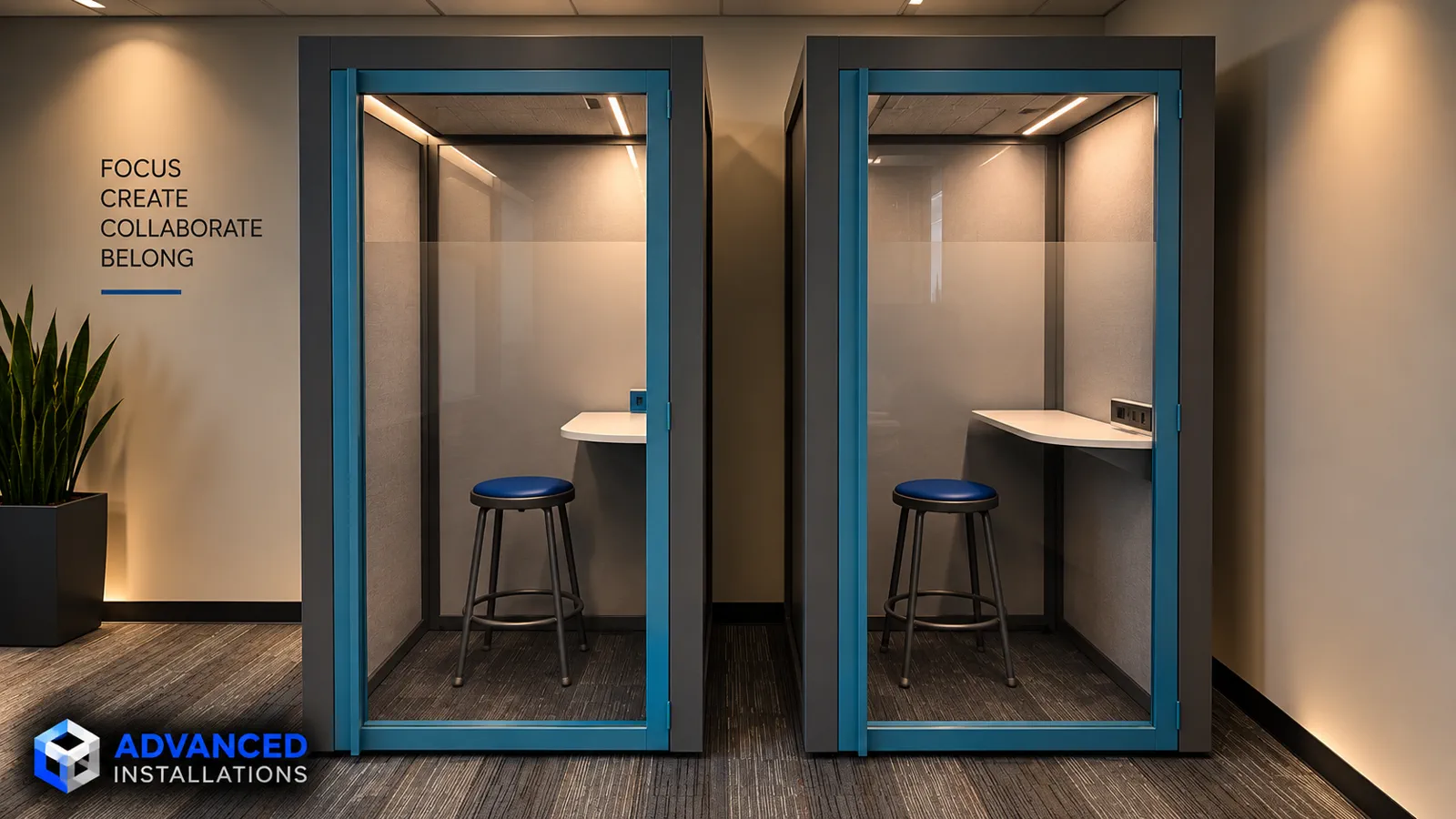 Two compact focus pods in a modern office