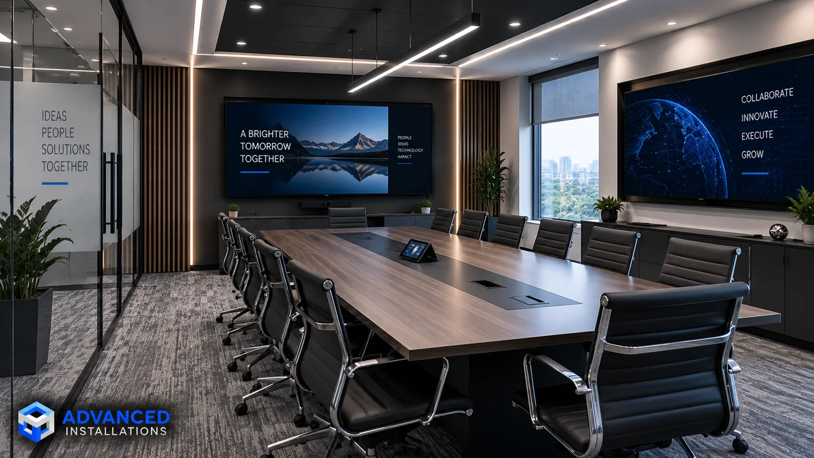 Technology-ready conference room with integrated displays